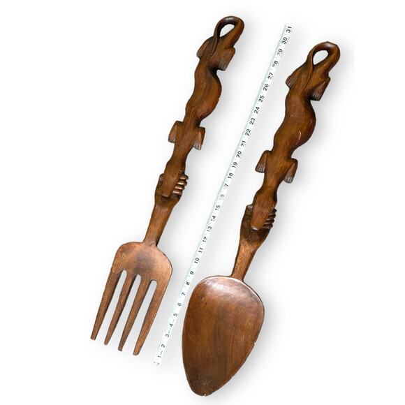 Vintage Polynesian Large wooden Spoon And Fork Wall Art - Picture 9 of 9